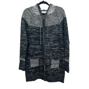 Anthropologie If It Were Me Women Wool Hooded Cardigan Sweater Zip Black Sz XL